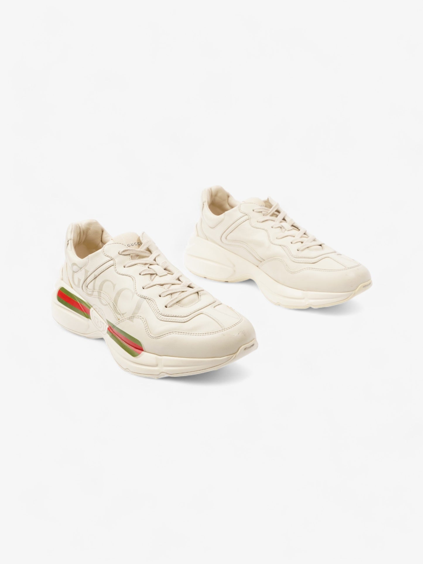 Gucci Rhyton Logo Ivory /   Stripe Leather EU 45 UK 11