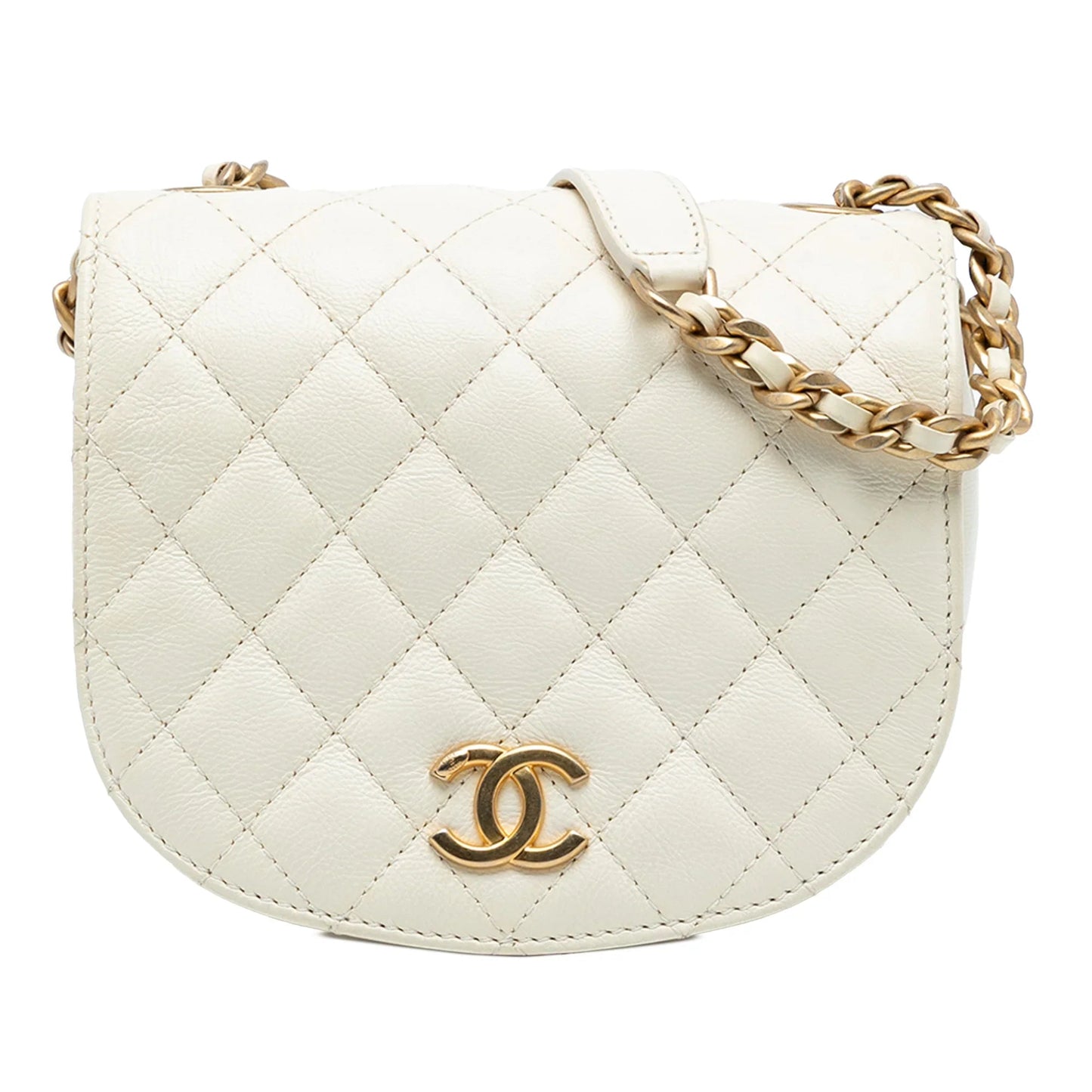 White Chanel Small CC Quilted Calfskin Messenger Flap Crossbody Bag