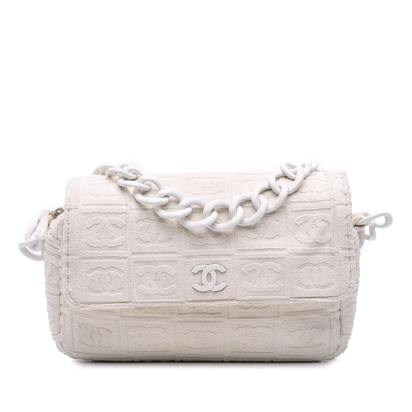 White Chanel Terry Cloth Sport Line Flap Shoulder Bag
