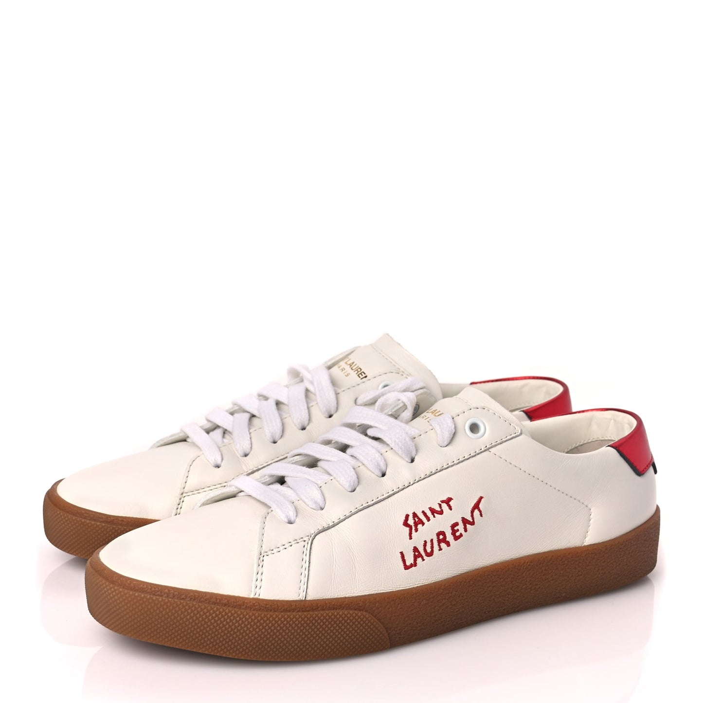 Saint Laurent Calfskin Embroidered Court Classic Sneakers 41 Red Nero