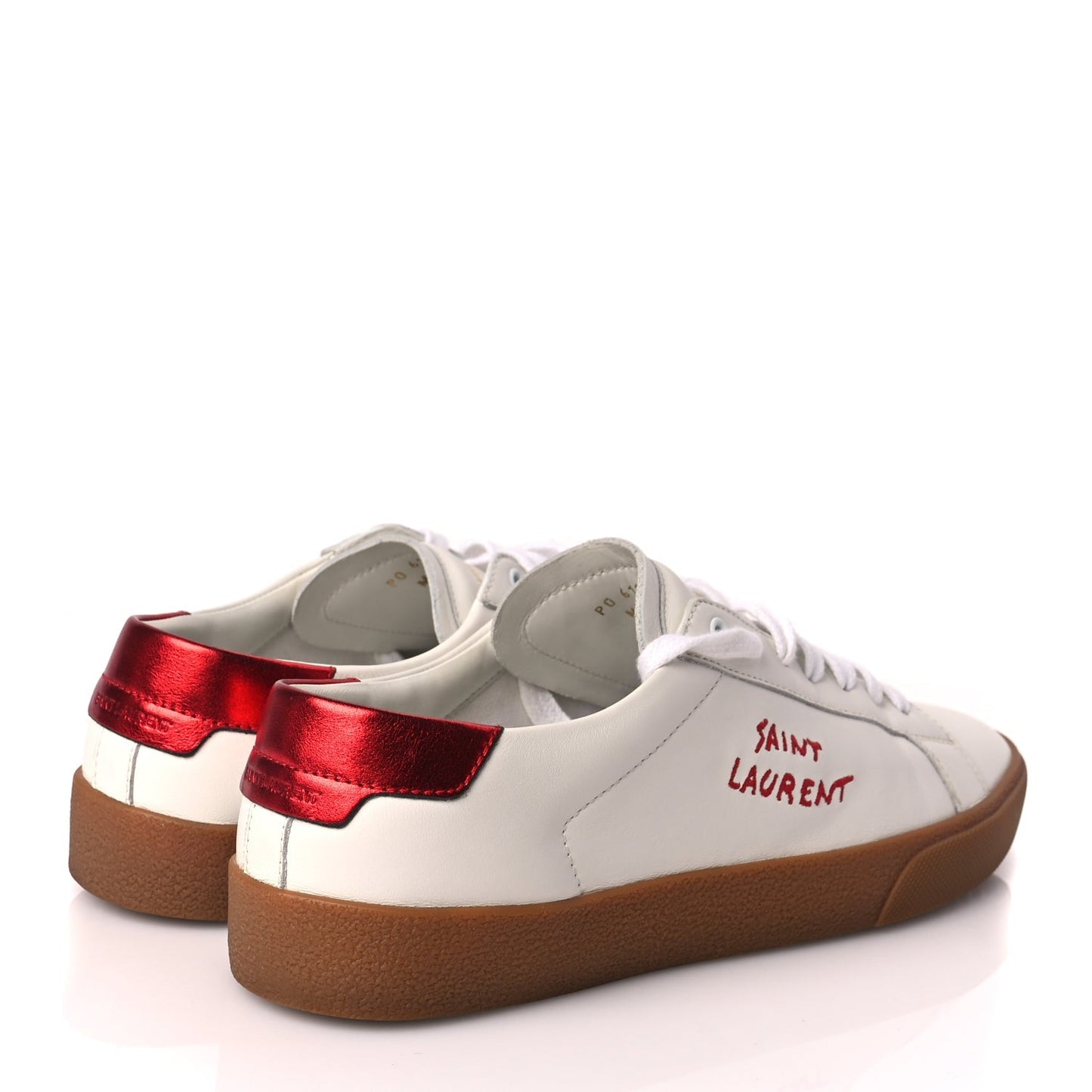 Saint Laurent Calfskin Embroidered Court Classic Sneakers 41 Red Nero