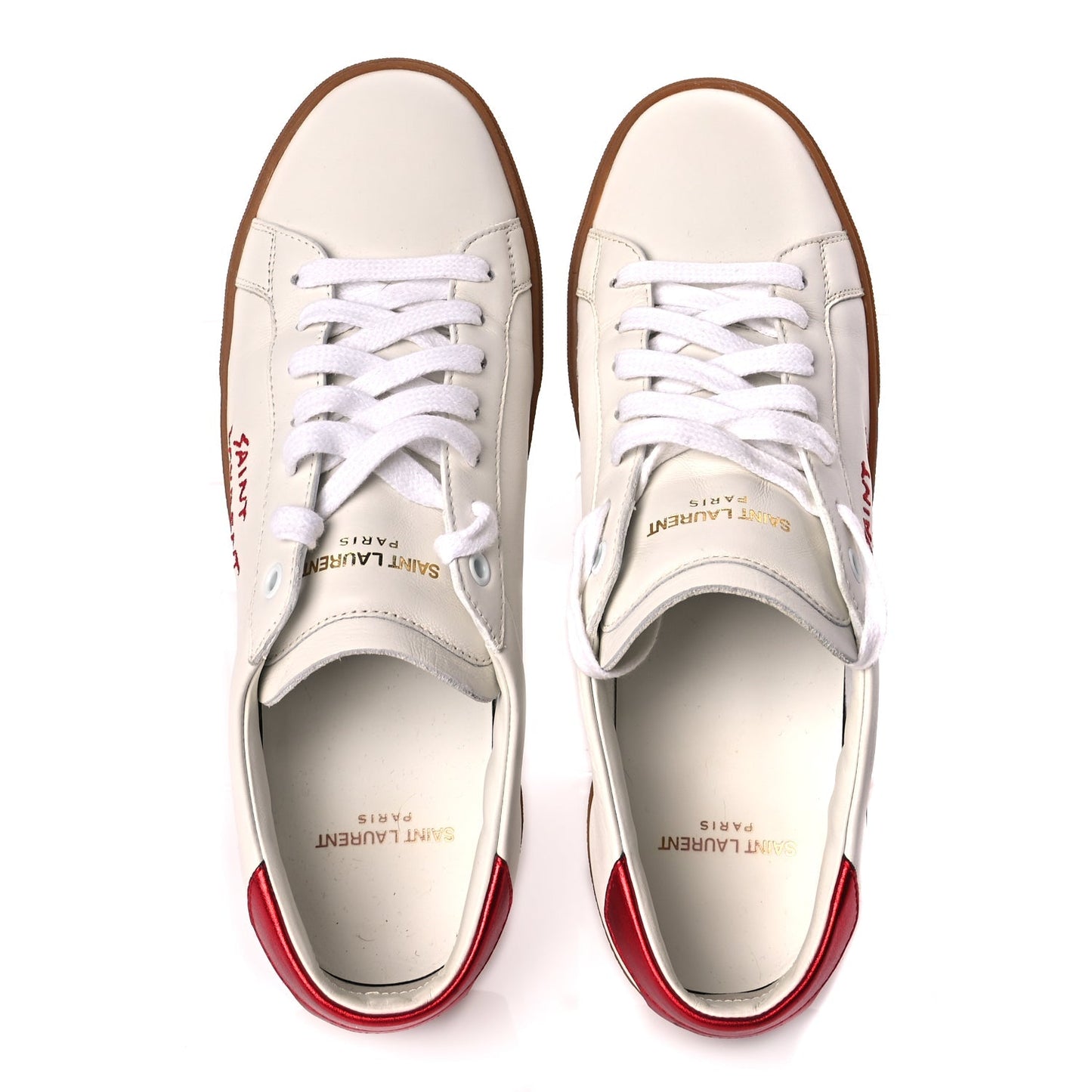 Saint Laurent Calfskin Embroidered Court Classic Sneakers 41 Red Nero
