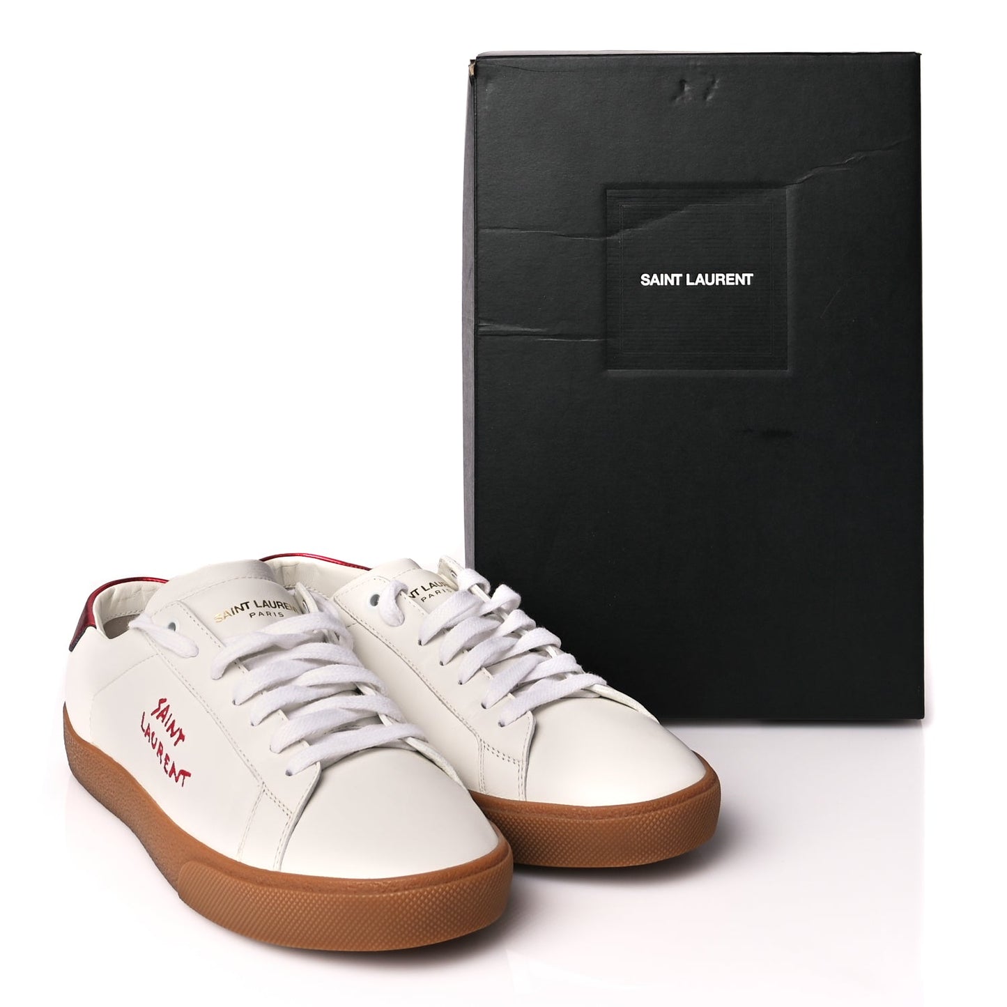 Saint Laurent Calfskin Embroidered Court Classic Sneakers 41 Red Nero
