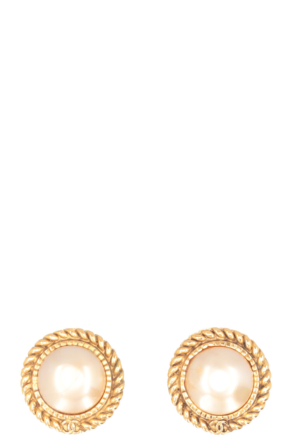 CHANEL CC Pearl Ear Clips Gold