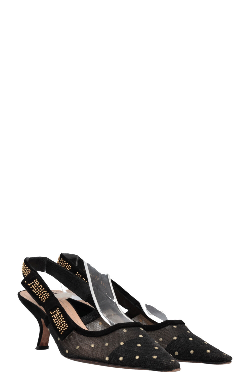 CHRISTIAN DIOR J`adior Dots Slingback Heels Mesh Black