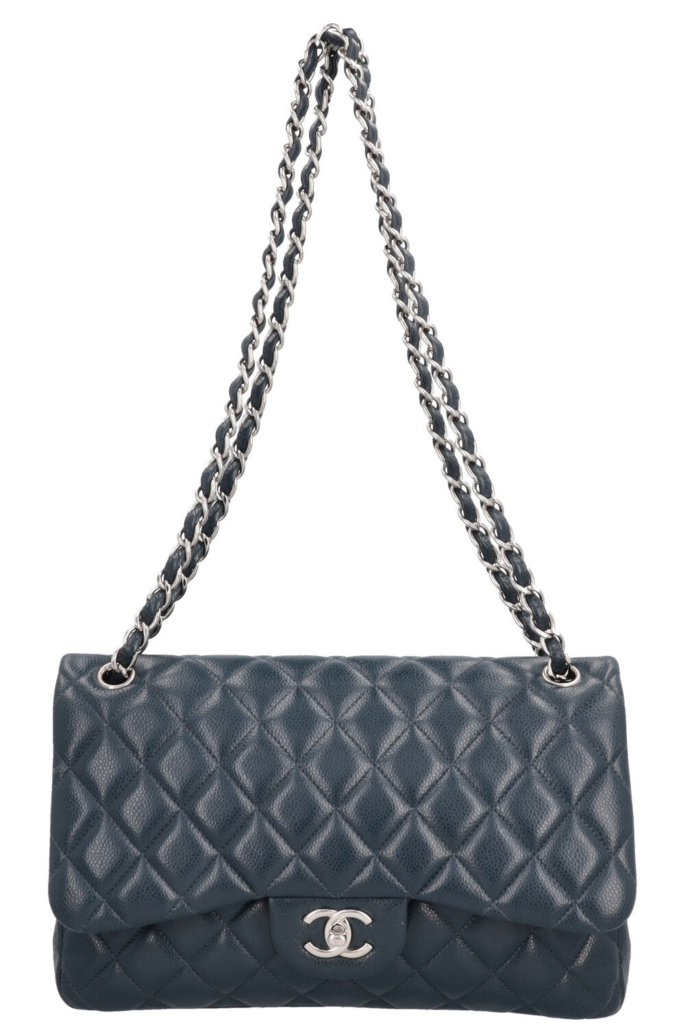 CHANEL Large Double Flap Navy Caviar