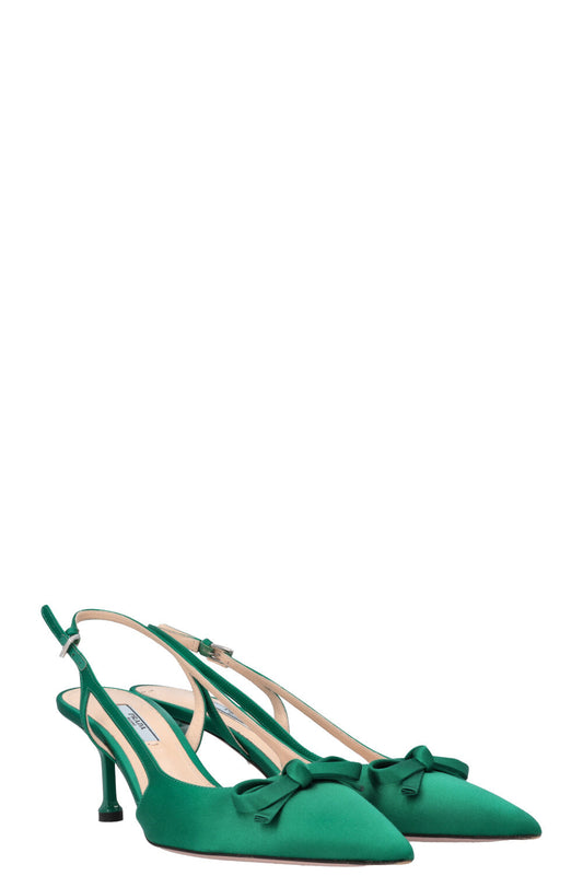 PRADA Slingback Bow Heels Satin Green
