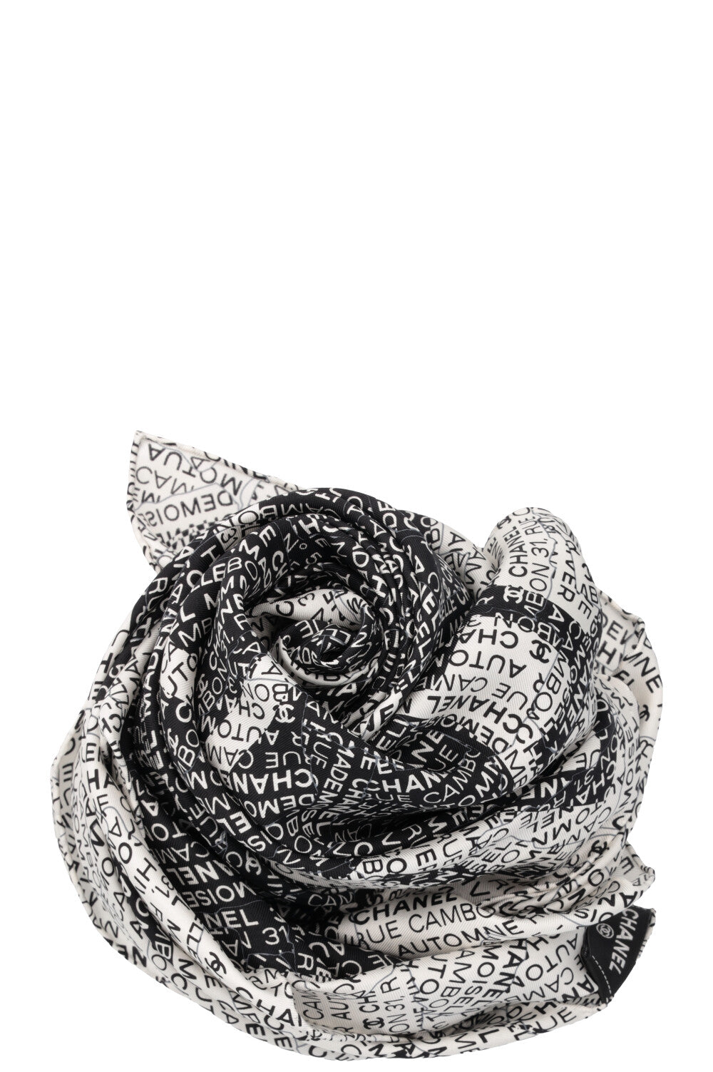 CHANEL CC Scarf Silk Black White
