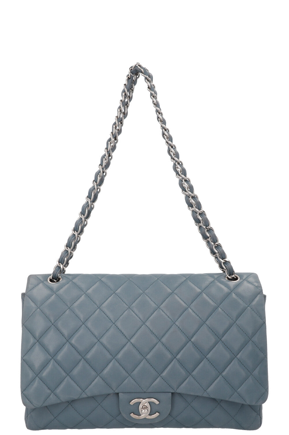 CHANEL Maxi Double Flap Bag Leather Blue