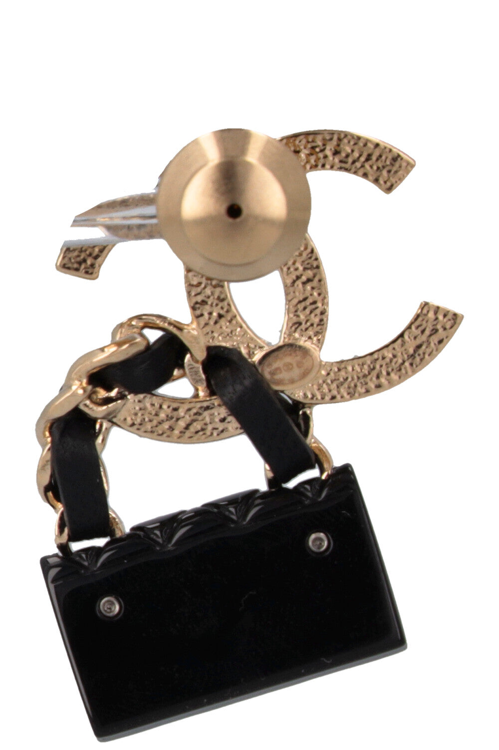 CHANEL CC Purse Pin Champagner Gold Black