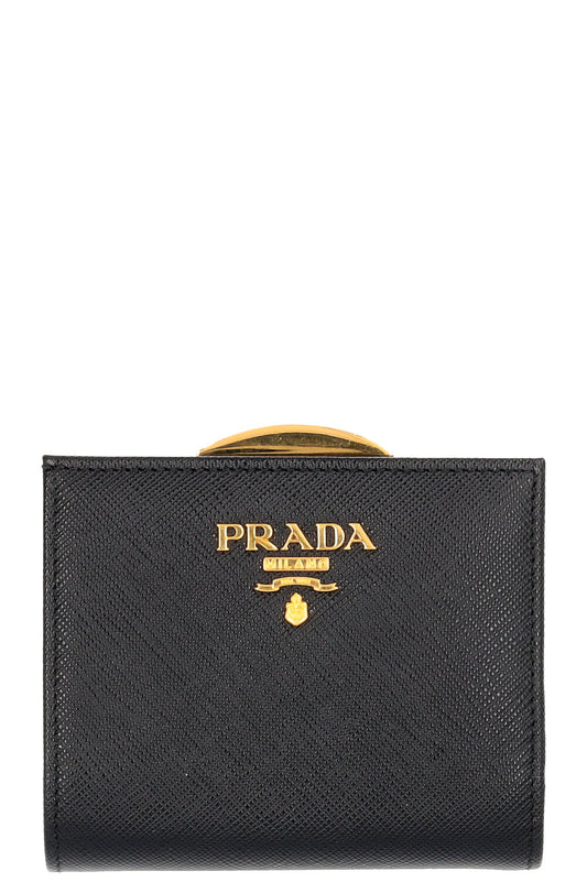 PRADA Pushlock Compact Wallet Saffiano Black