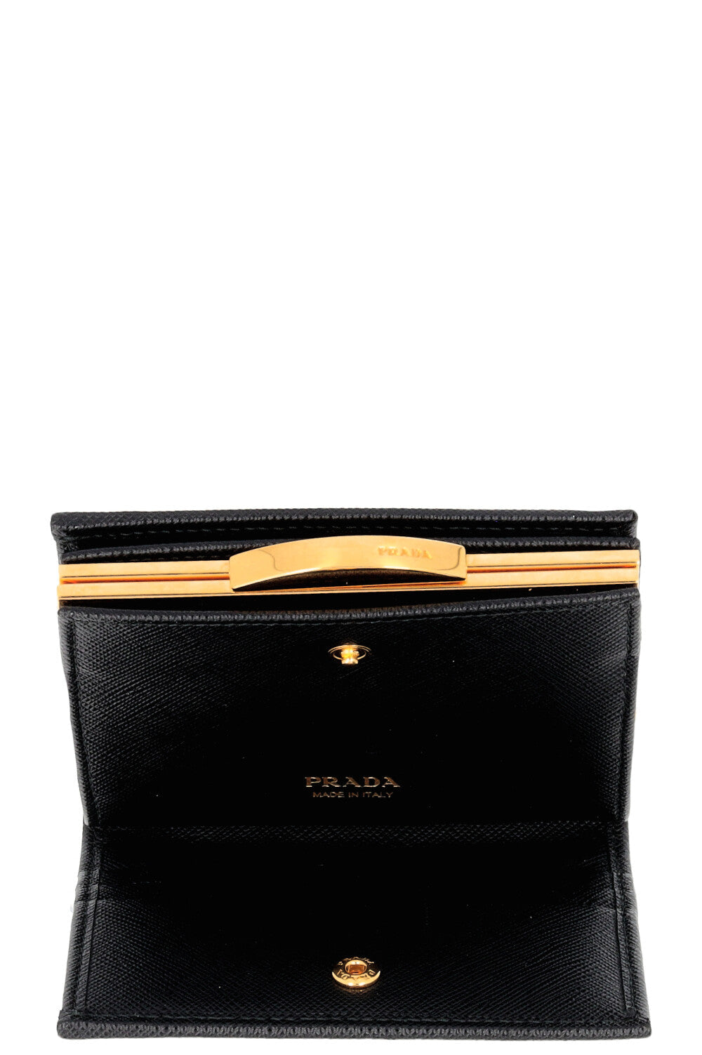 PRADA Pushlock Compact Wallet Saffiano Black