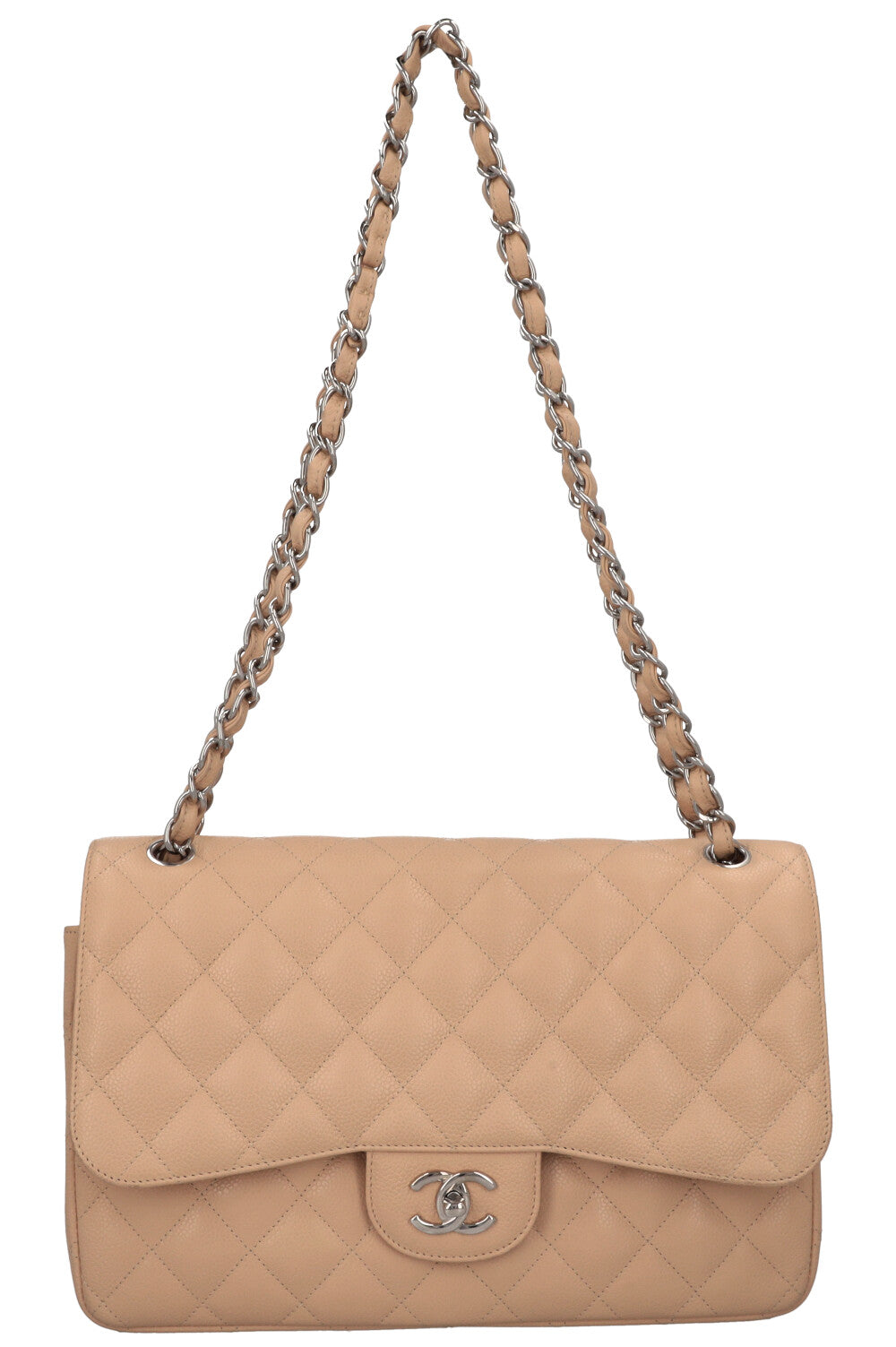 CHANEL Large Double Flap Bag Caviar Beige