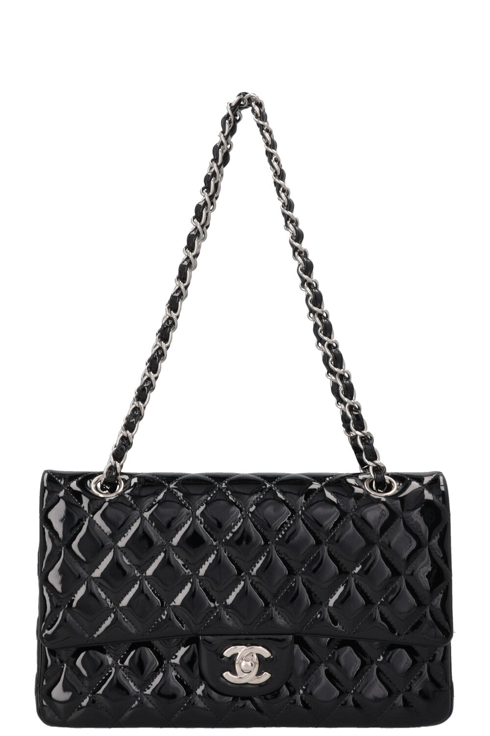 CHANEL Medium Double Flap Patent Black