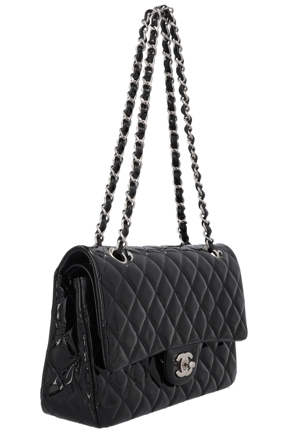 CHANEL Medium Double Flap Patent Black