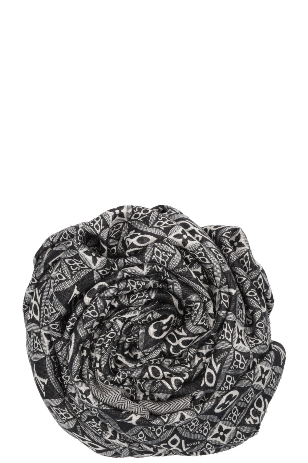 LOUIS VUITTON Fringed MNG Scarf Black White
