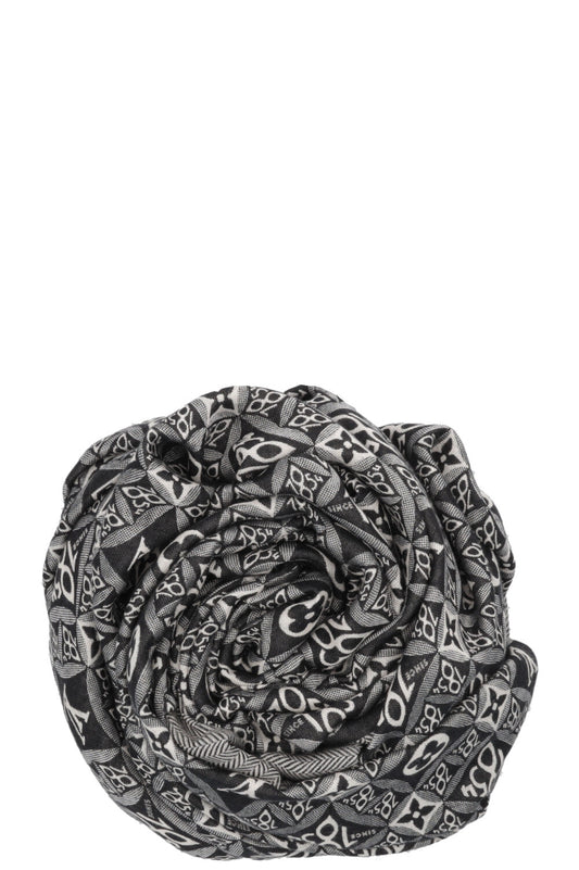 LOUIS VUITTON Fringed MNG Scarf Black White