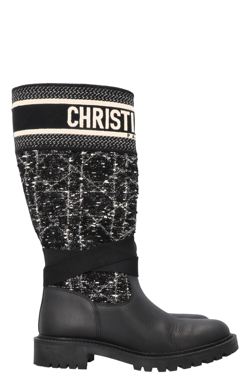 CHRISTIAN DIOR D-Major Boots Cannage Tweed Black White