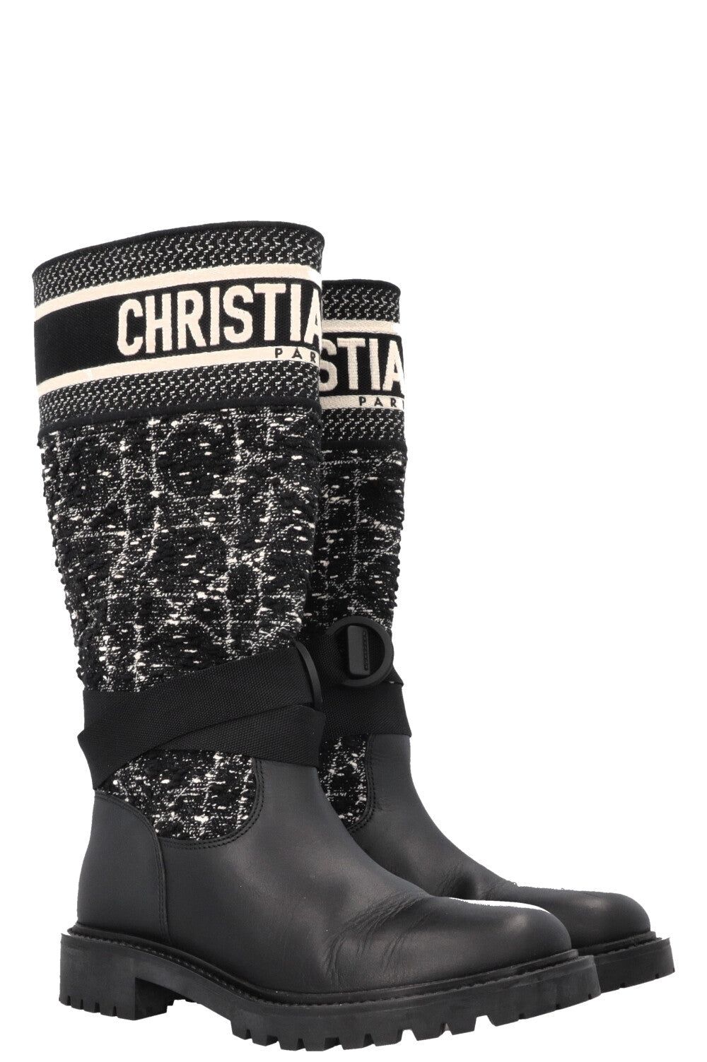 CHRISTIAN DIOR D-Major Boots Cannage Tweed Black White