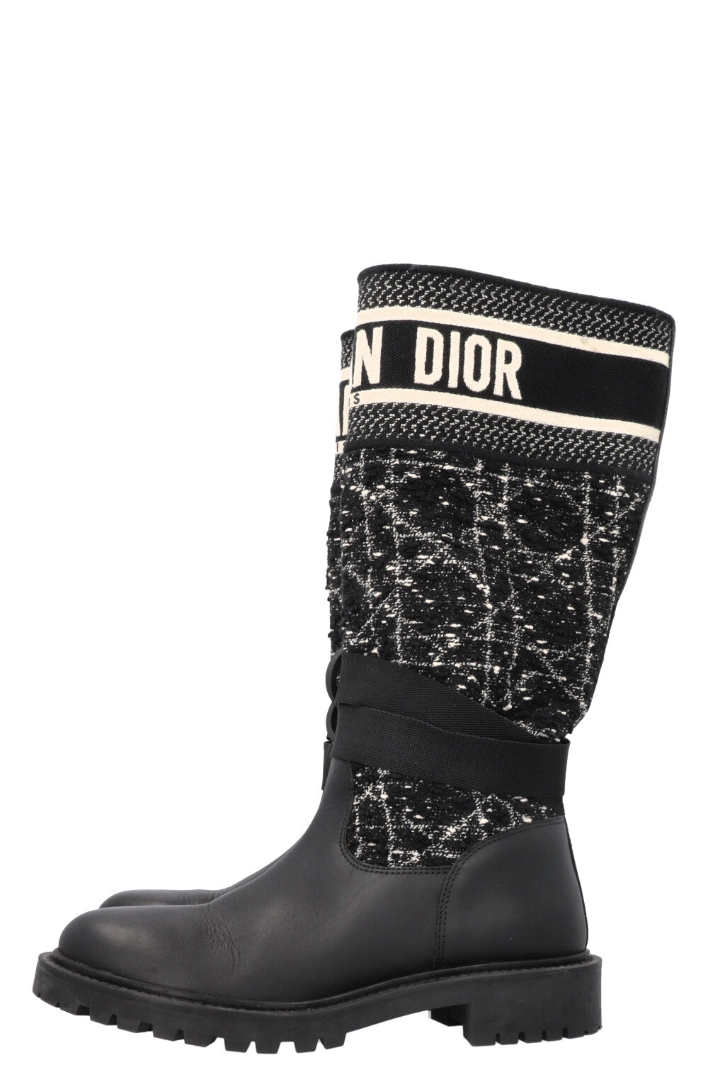 CHRISTIAN DIOR D-Major Boots Cannage Tweed Black White