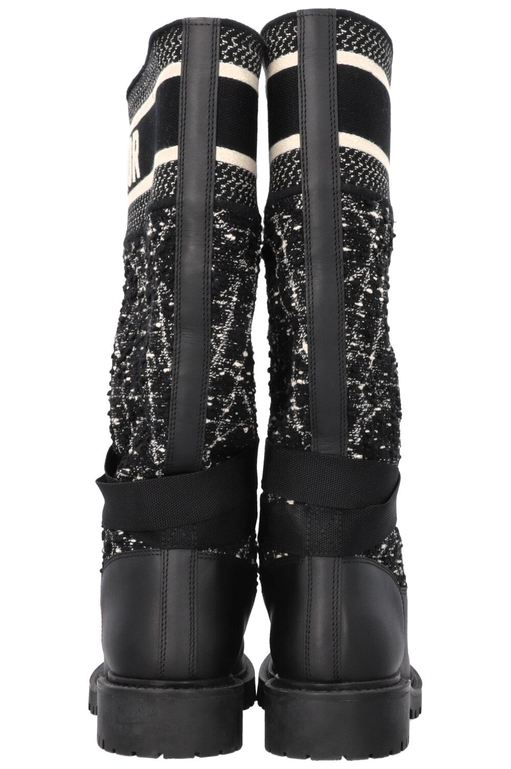 CHRISTIAN DIOR D-Major Boots Cannage Tweed Black White