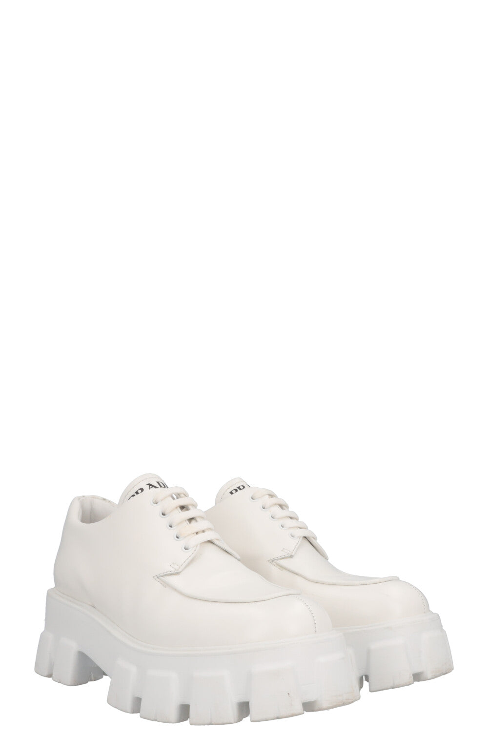 PRADA Monolith Plateau Lace Up Loafers White