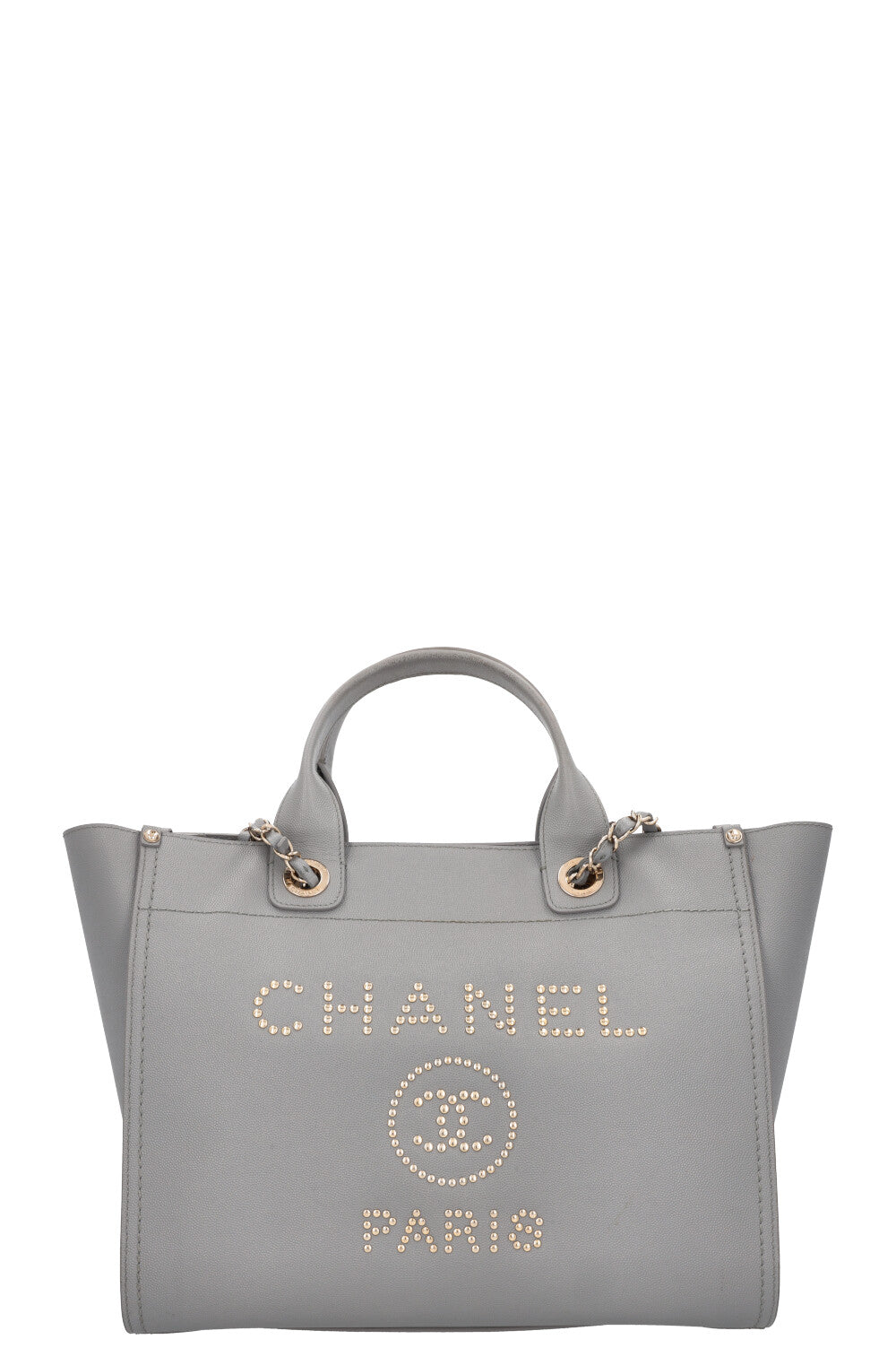 CHANEL Medium Deauville Bag Studded Leather Grey
