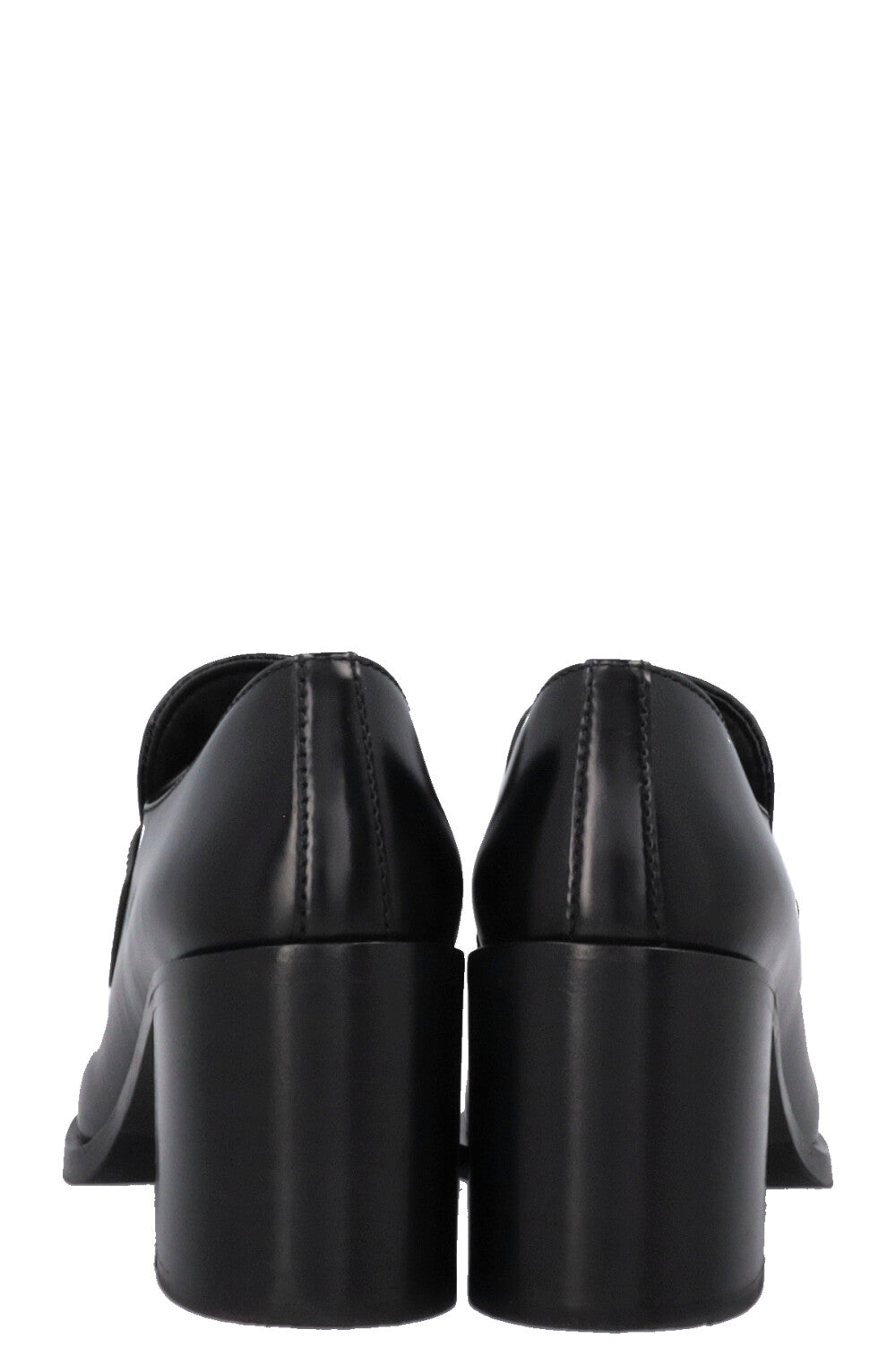 PRADA Logo Loafer Heels Black Leather