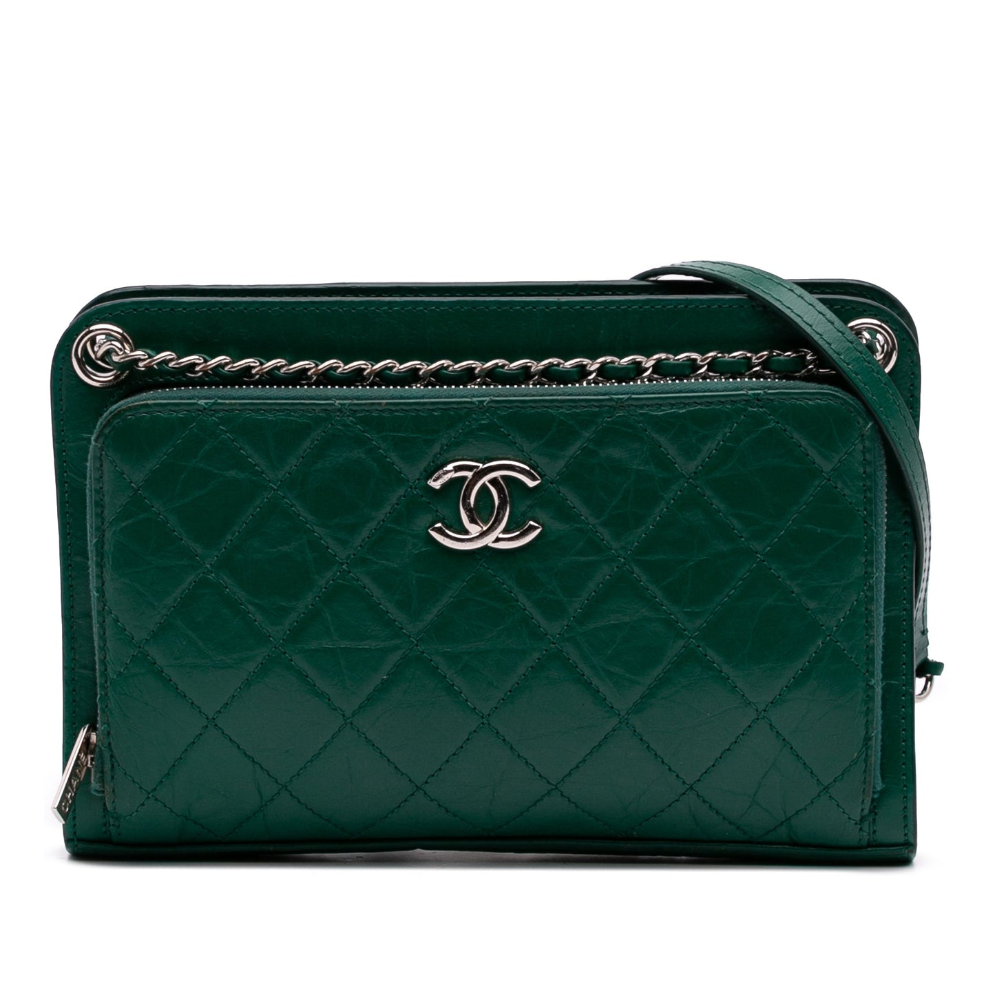 Green Chanel CC Quilted Crinkled Calfskin Front Pocket Crossbody