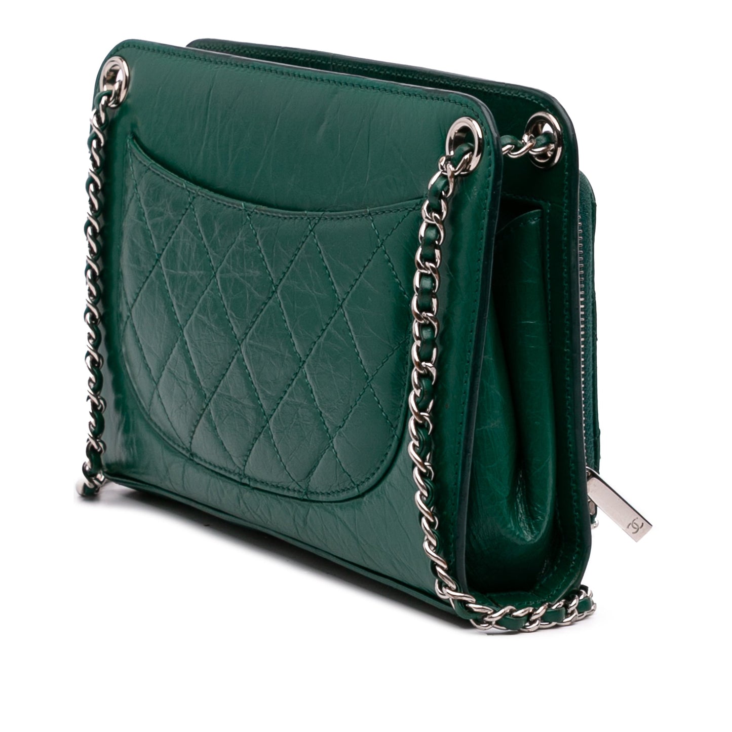 Green Chanel CC Quilted Crinkled Calfskin Front Pocket Crossbody