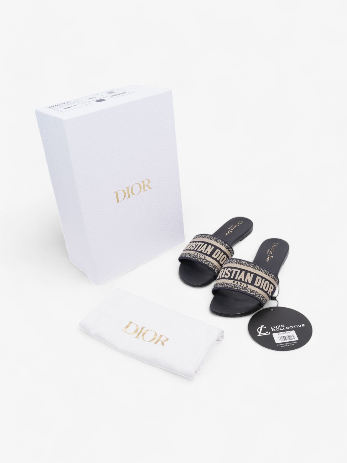 Christian Dior Dway Slides Navy / White Canvas EU 37.5 UK 4.5