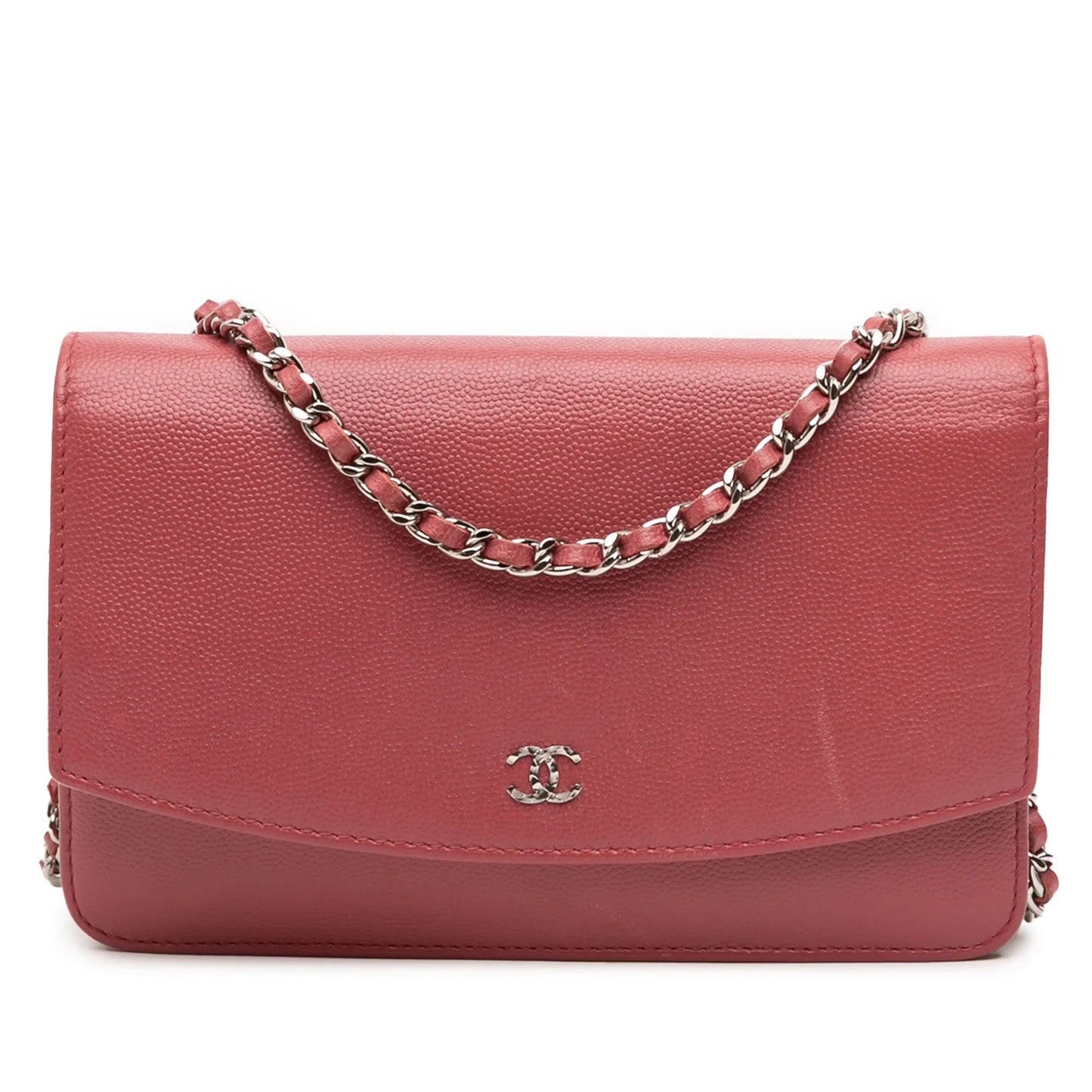 Red Chanel CC Caviar Sevruga Wallet On Chain Crossbody Bag