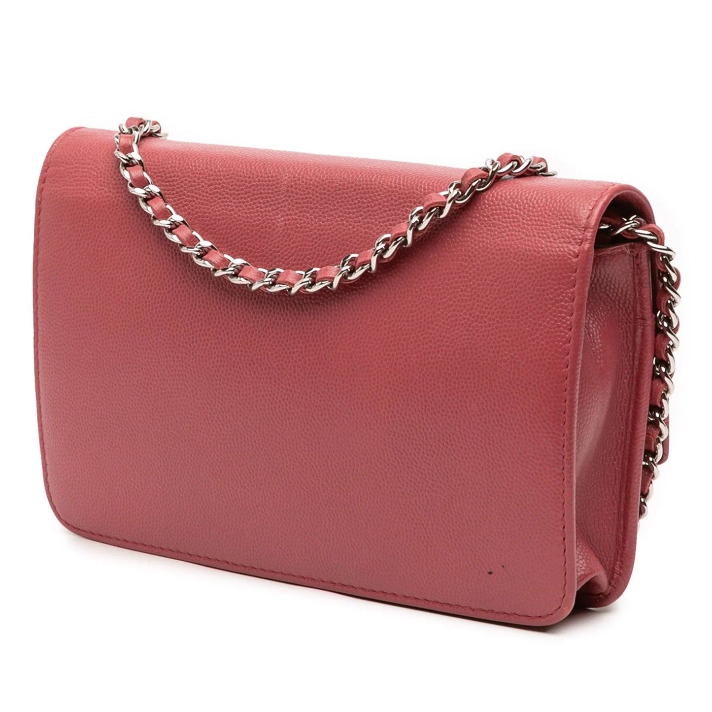 Red Chanel CC Caviar Sevruga Wallet On Chain Crossbody Bag
