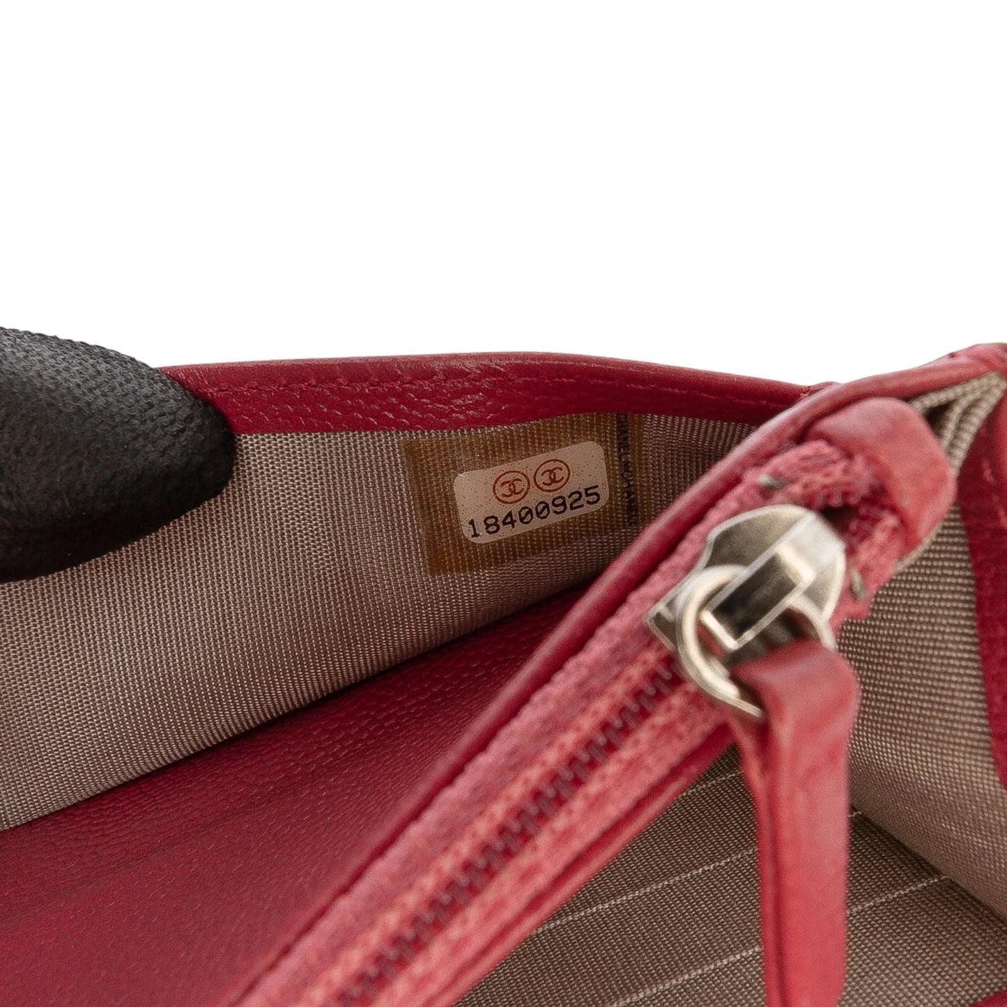 Red Chanel CC Caviar Sevruga Wallet On Chain Crossbody Bag