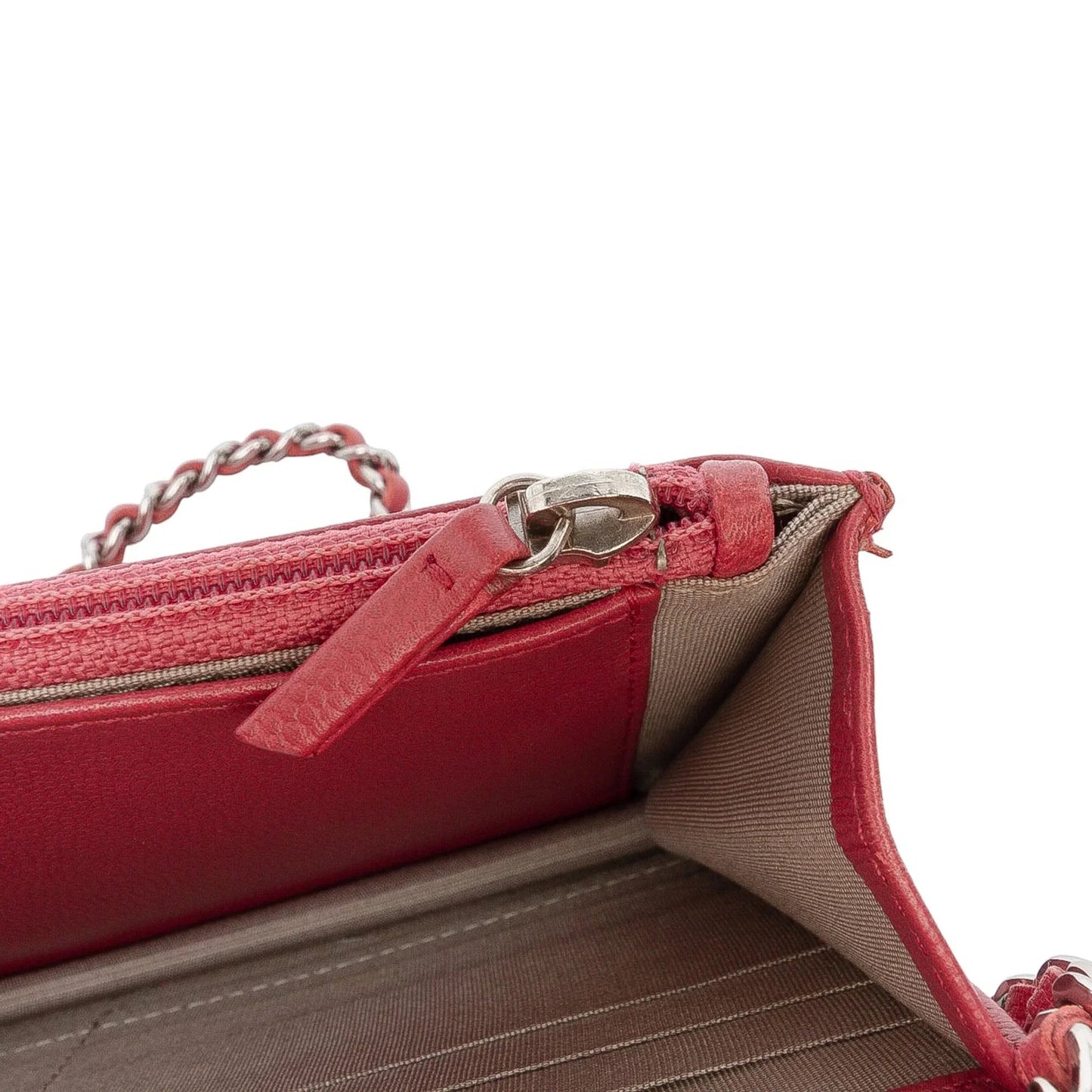 Red Chanel CC Caviar Sevruga Wallet On Chain Crossbody Bag