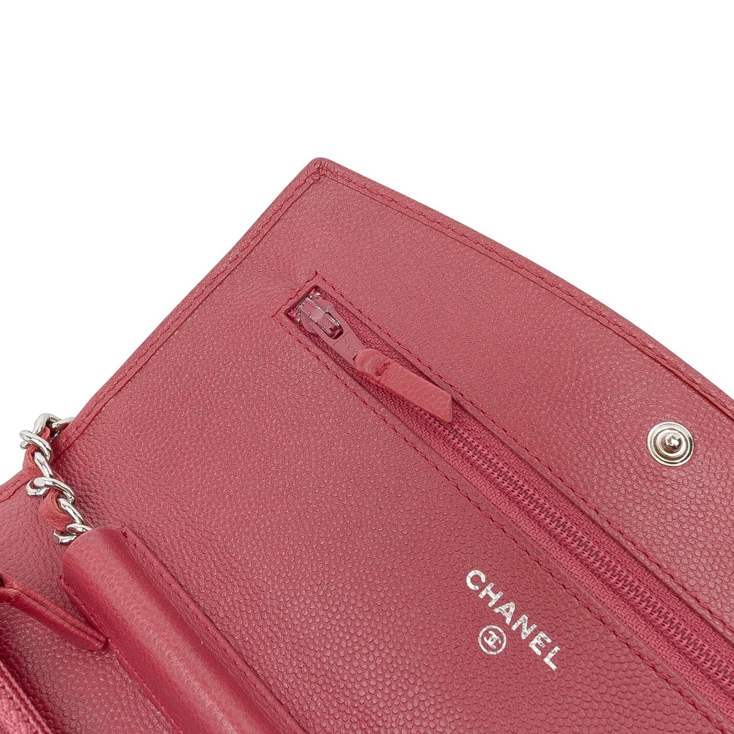 Red Chanel CC Caviar Sevruga Wallet On Chain Crossbody Bag