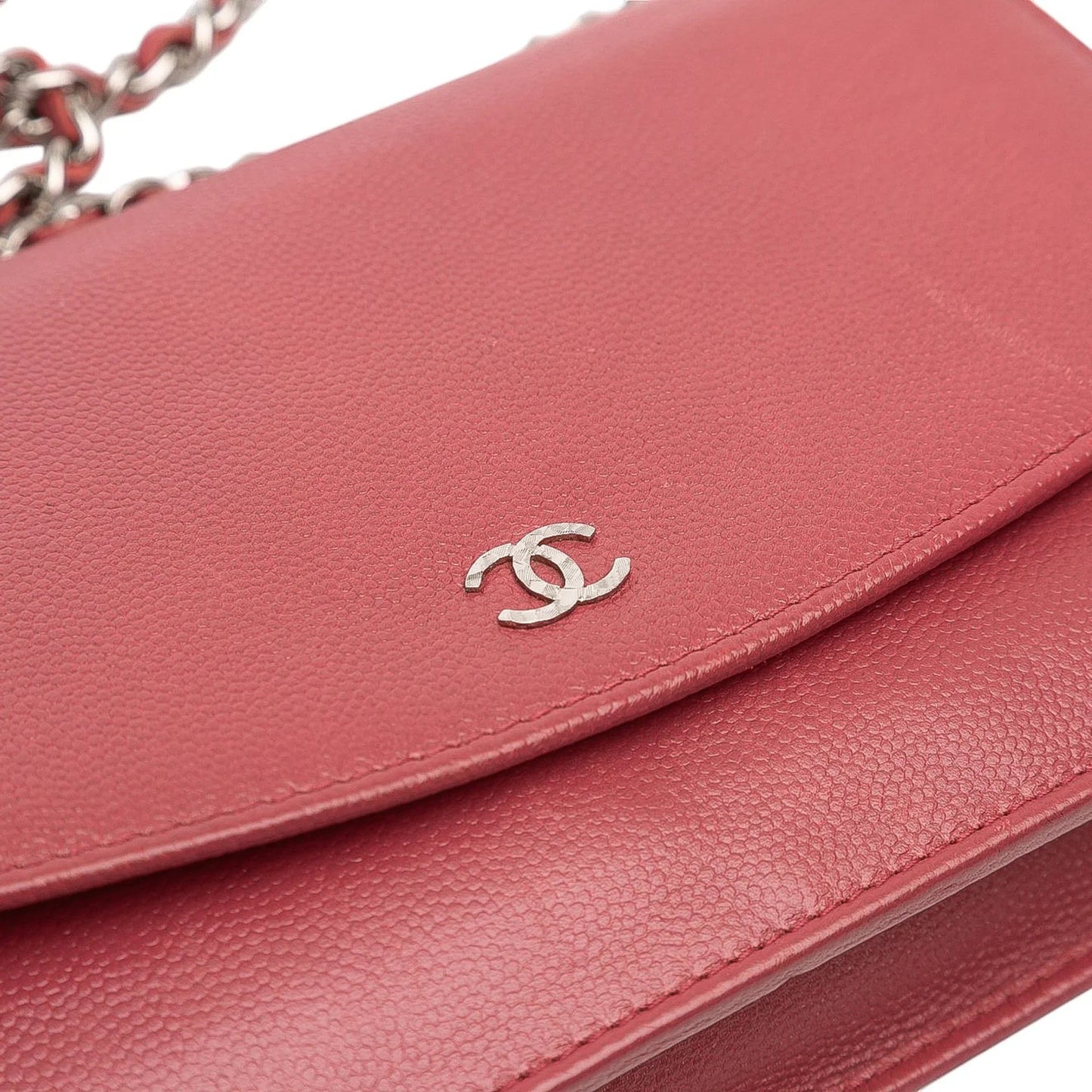 Red Chanel CC Caviar Sevruga Wallet On Chain Crossbody Bag