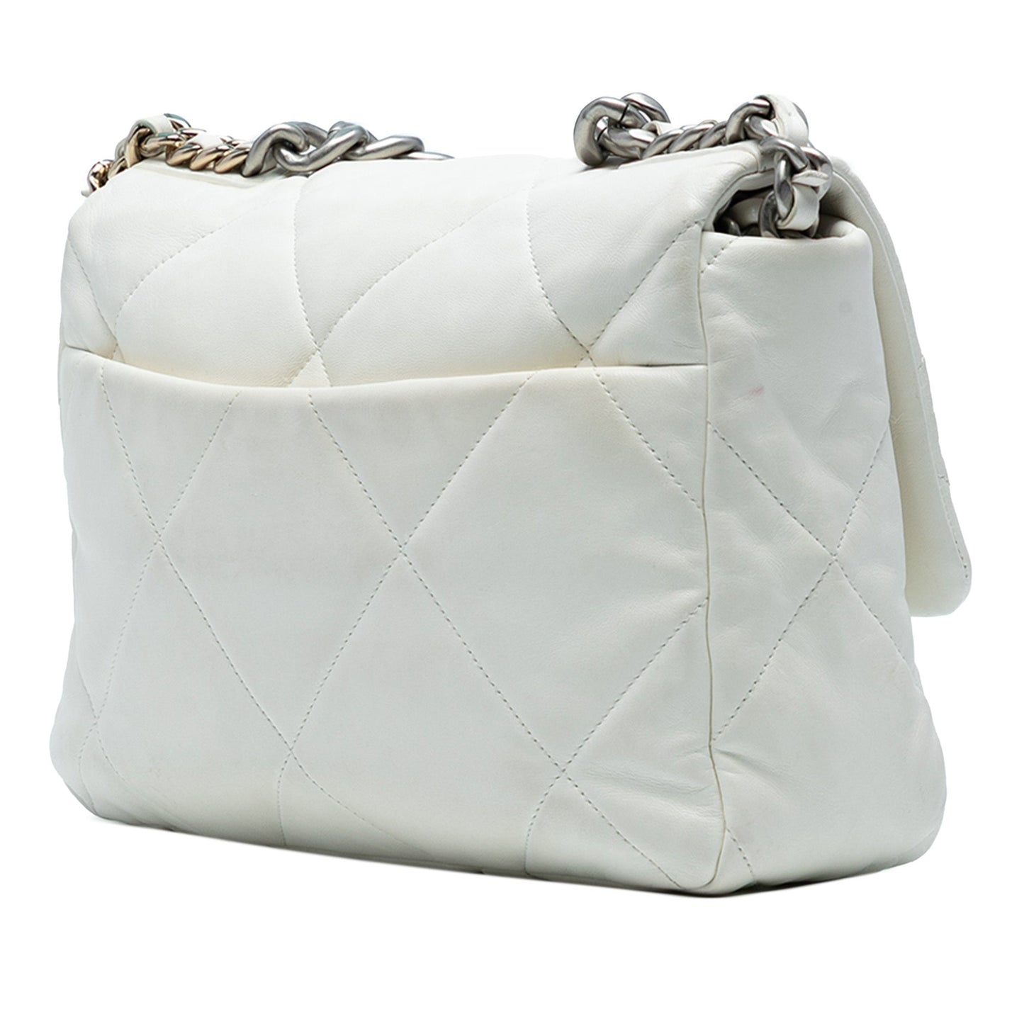 White Chanel Large Lambskin 19 Flap Satchel