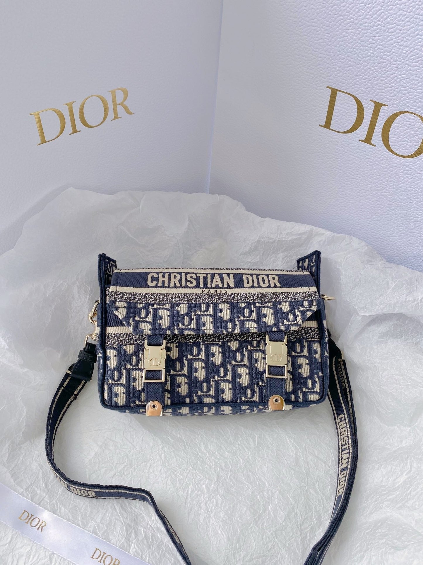 Top Quality Small DYORCAMP Bag Blue Oblique Embroidery, Blue Handbags, Shoulder Bags, Crossbody Bags, 23cm CD M1241ORIW_M928