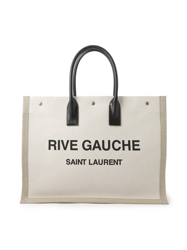 Luxury Saint Laurent Trending 2025 Rive Gauche Canvas Smooth Leather Large Tote Bag Beige