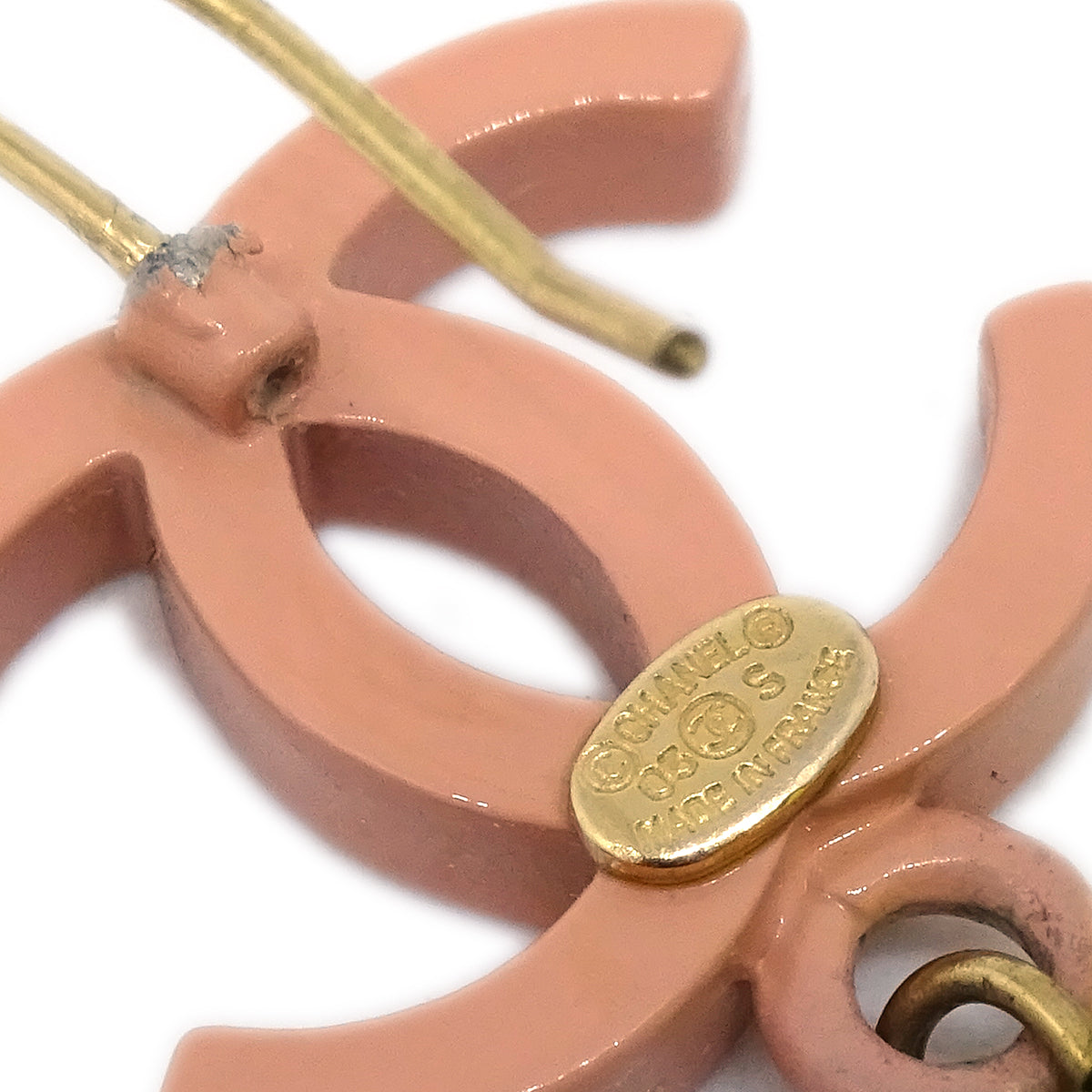 Chanel Dangle Piercing Earrings Pink 03S