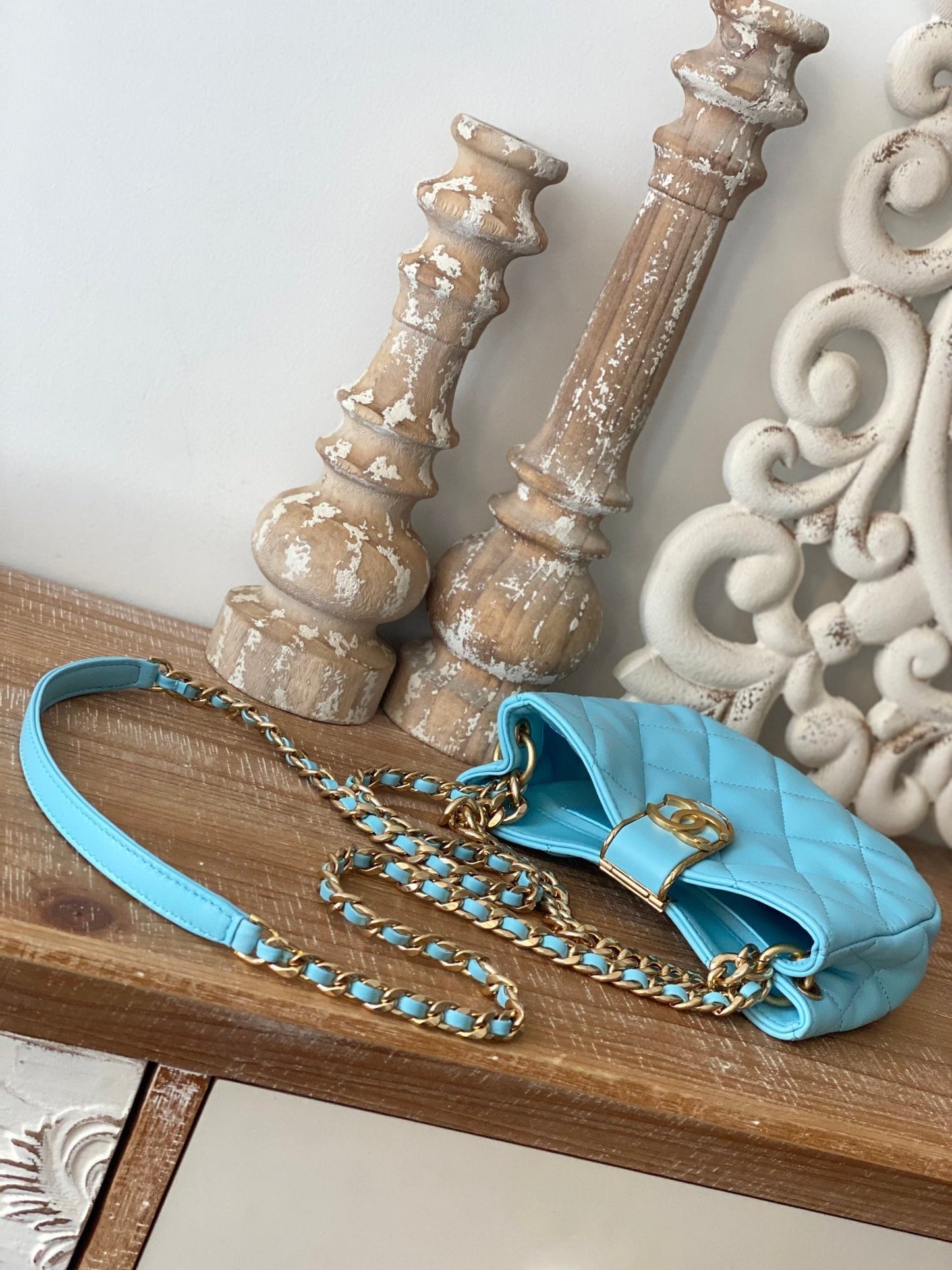 CHLSmall Hobo Bag Gold Hardware Blue For Women, Women’s Handbags, Shoulder Bags 7.5in/19cm