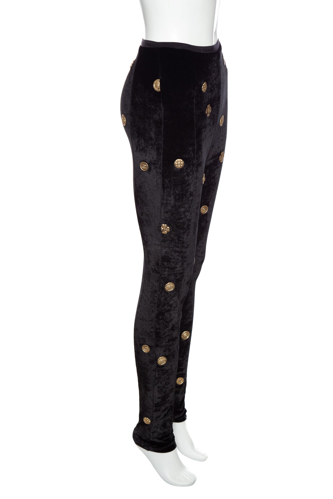 Chanel 2021 Medallion Black Velvet Skinny Pant SZ 38