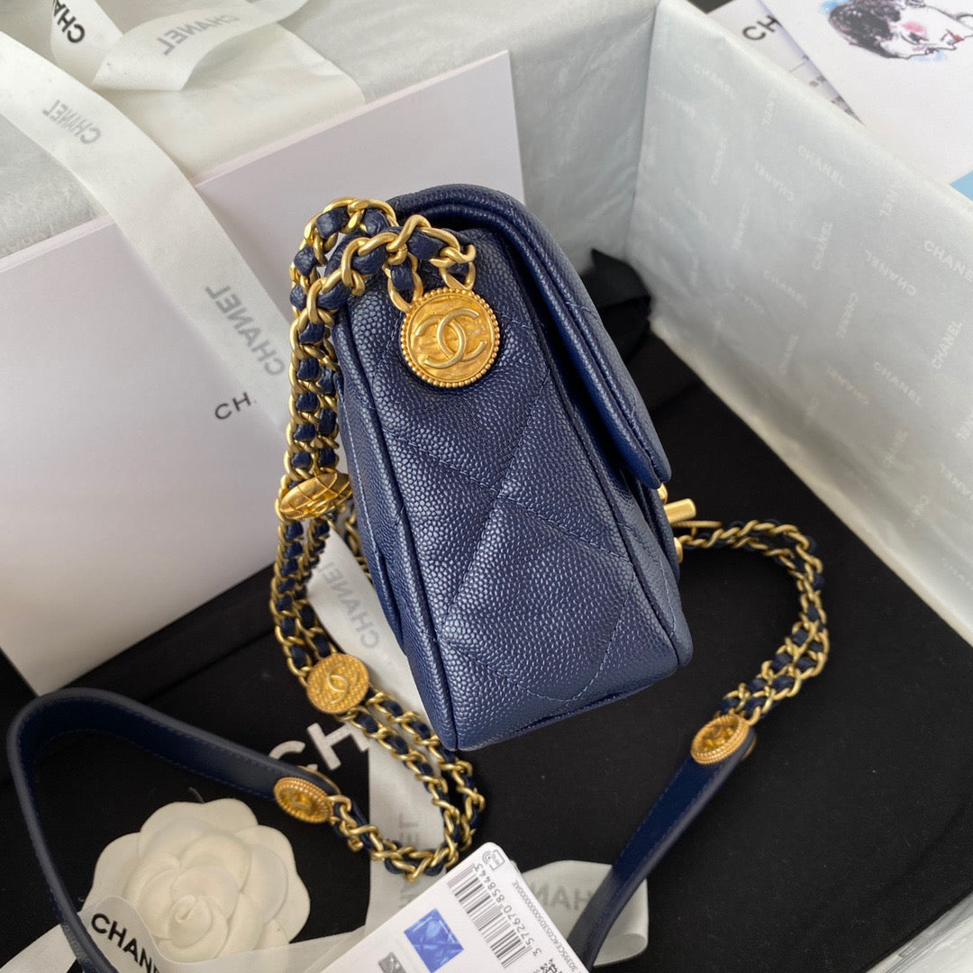 CHLMini Flap Bag With Top Handle Gold Hardware Navy Blue For Women, Women’s Handbags, Shoulder Bags 7.9in/20cm AS2431 B08846 NJ532