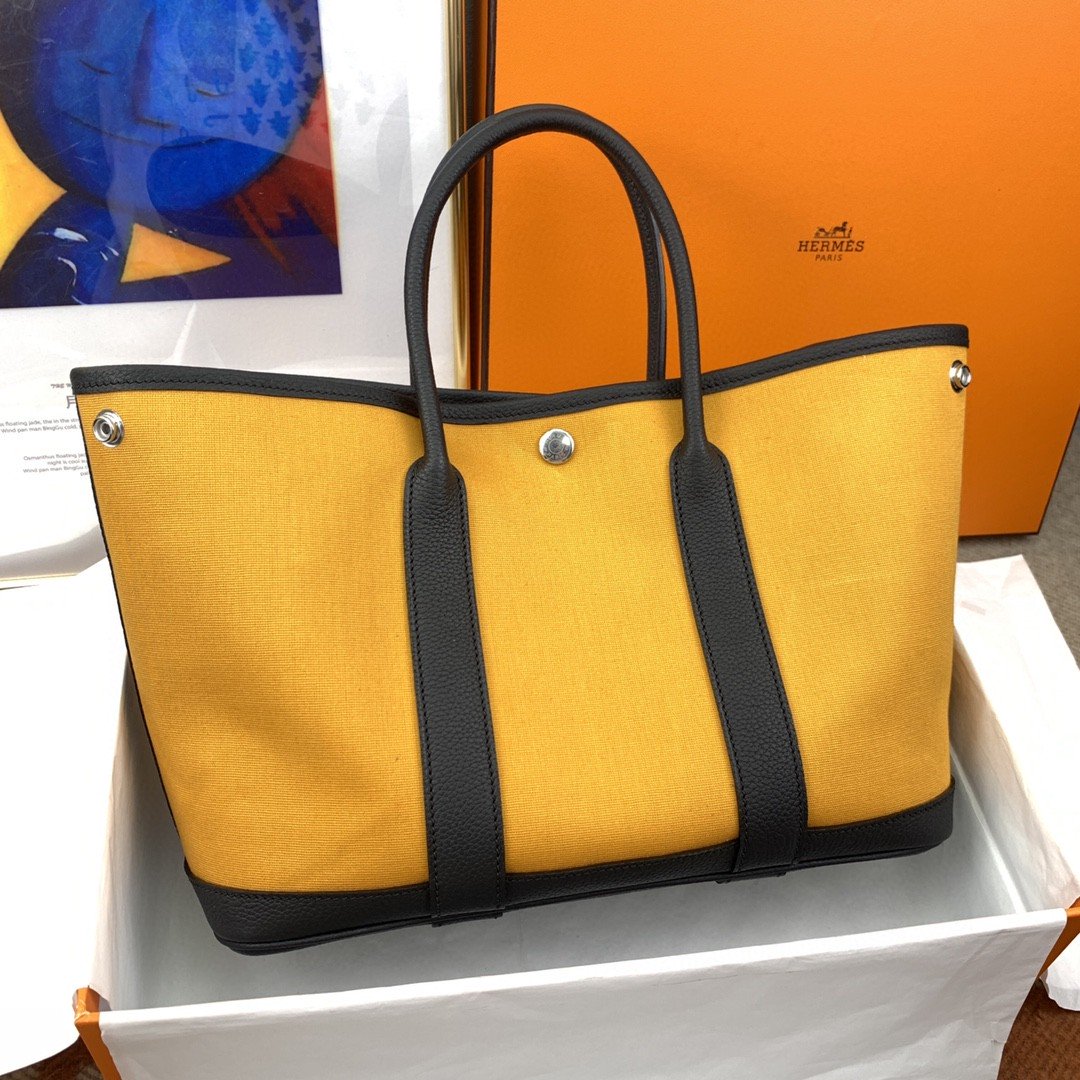 Top Quality Garden Party 36 Canvas Tote Bag Yellow/Black For Women, Womens Handbags, Shoulder Bags 14.2in/36cm