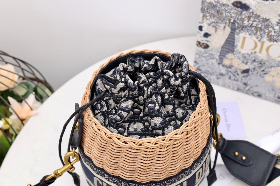Top Quality MeTop Qualityum Lady Bag Natural Wicker  Blue For Women 28cm/11in CD M0505CMVO_M808