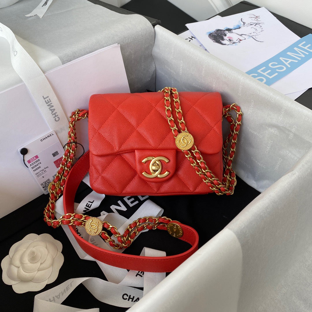 CHLMini Top Qualityap Bag With Top Handle Gold Hardware Red For Women Handbags, Shoulder Bags 7.9in/20cm AS2431 
