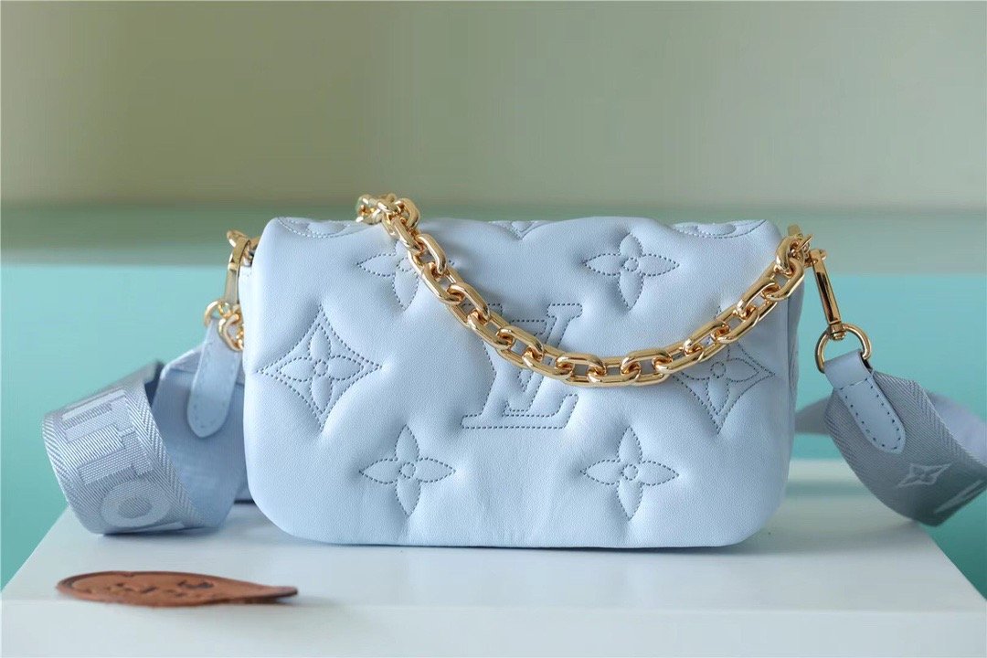 Top Quality Wallet On Strap Bubblegram Monogram In Wallets and Small Leather Goods For Women Bleu Glacier Blue 7.9in/20cm Top Quality M81399