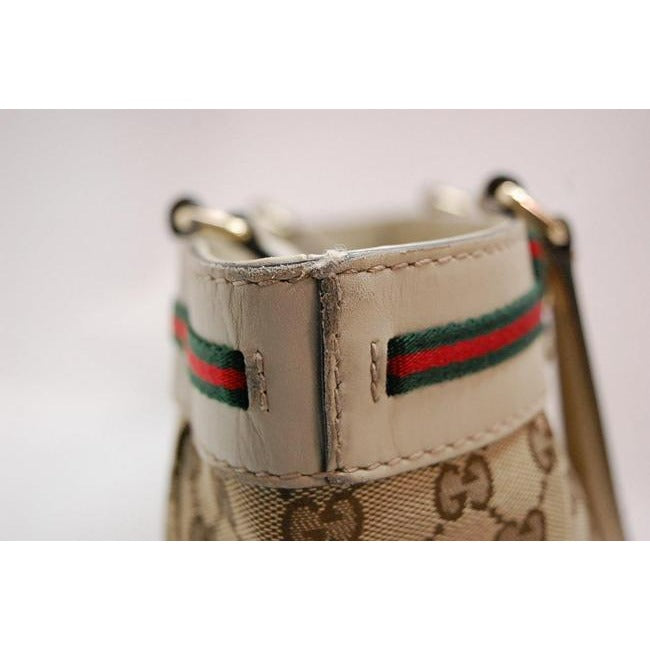 Gucci   Brown Large Logo Print Canvas And White Leather With Red And Green