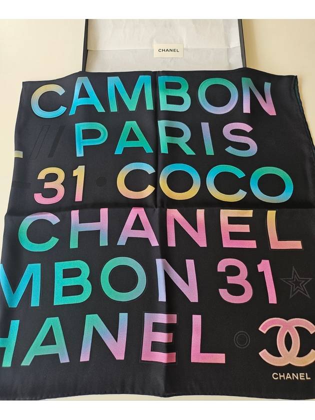 CC Logo Silk Muffler Black Chanel